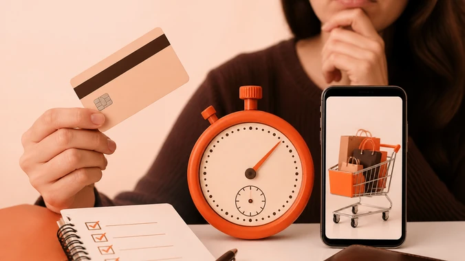Pessoa avaliando uma promoção urgente antes de comprar por impulso