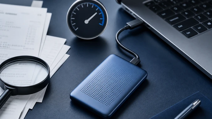 SSD externo com ícone de velocidade